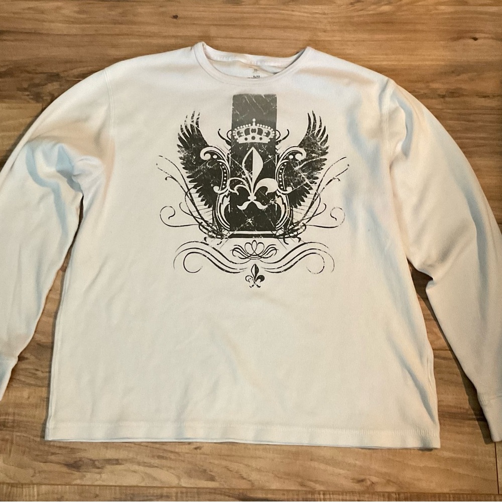 White Graphic Thermal Long Sleeve Shirt